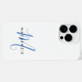 Elegant Modern White Blue Script Monogram Case-Mate iPhone Hülle (Rückseite (Horizontal))