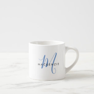Elegant Modern White Blue Script Monogram Espressotasse