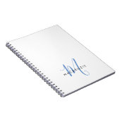Elegant Modern White Blue Script Monogram Notizblock (Rechte Seite)