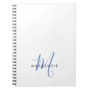 Elegant Modern White Blue Script Monogram Notizblock