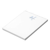 Elegant Modern White Blue Script Monogram Notizblock (Rotiert)