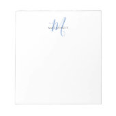 Elegant Modern White Blue Script Monogram Notizblock (Vorderseite)