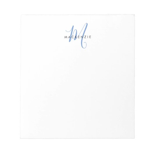 Elegant Modern White Blue Script Monogram Notizblock (Vorderseite)