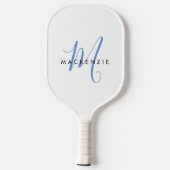 Elegant Modern White Blue Script Monogram Pickleball Schläger (Rückseite)