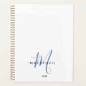Elegant Modern White Blue Script Monogram Planer (Vorderseite)