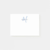Elegant Modern White Blue Script Monogram Post-it Klebezettel (Vorderseite)