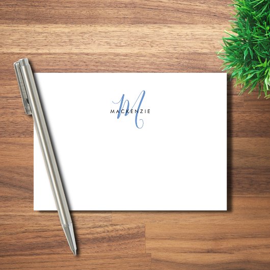Elegant Modern White Blue Script Monogram Post-it Klebezettel