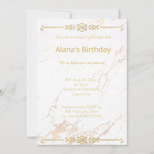 ELEGANT MODERN WHITE GOLD MARBLE GRENZE EINLADUNG (Vorderseite)