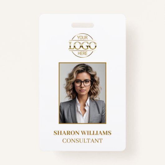 Elegant Modern White Gold Simple Employee Foto ID Ausweis (Vorderseite)