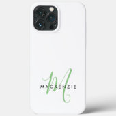 Elegant Modern White Green Script Monogram Case-Mate iPhone Hülle (Rückseite)