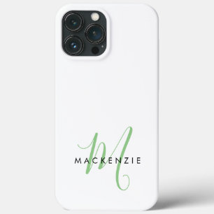 Elegant Modern White Green Script Monogram Case-Mate iPhone Hülle