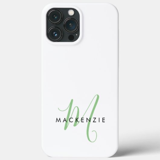 Elegant Modern White Green Script Monogram Case-Mate iPhone Hülle (Rückseite)