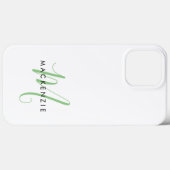 Elegant Modern White Green Script Monogram Case-Mate iPhone Hülle (Rückseite (Horizontal))