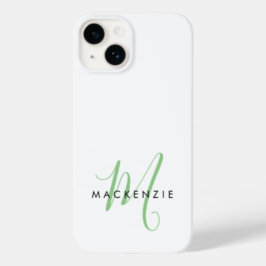 Elegant Modern White Green Script Monogram Case-Mate iPhone Hülle (Rückseite)