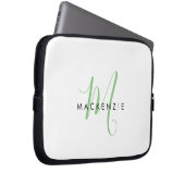 Elegant Modern White Green Script Monogram Laptopschutzhülle (Vorne Rechts)