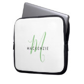 Elegant Modern White Green Script Monogram Laptopschutzhülle (Vorderseite Links)