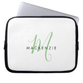 Elegant Modern White Green Script Monogram Laptopschutzhülle (Vorderseite)