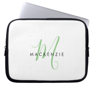Elegant Modern White Green Script Monogram Laptopschutzhülle