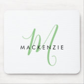 Elegant Modern White Green Script Monogram Mousepad (Vorne)
