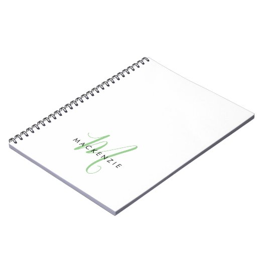 Elegant Modern White Green Script Monogram Notizblock (Linke Seite)