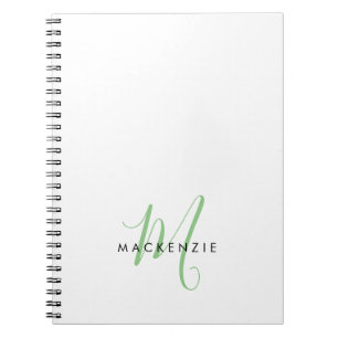 Elegant Modern White Green Script Monogram Notizblock