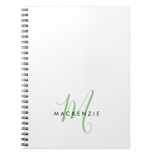 Elegant Modern White Green Script Monogram Notizblock (Vorderseite)