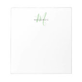 Elegant Modern White Green Script Monogram Notizblock (Vorderseite)