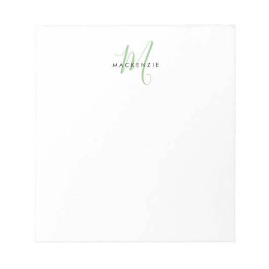 Elegant Modern White Green Script Monogram Notizblock (Vorderseite)
