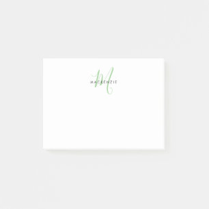 Elegant Modern White Green Script Monogram Post-it Klebezettel