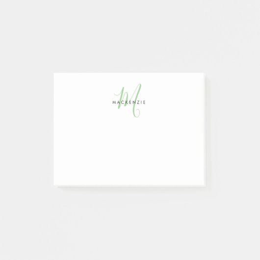 Elegant Modern White Green Script Monogram Post-it Klebezettel (Vorderseite)