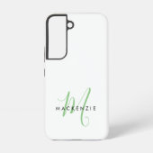 Elegant Modern White Green Script Monogram Samsung Galaxy Hülle (Rückseite)