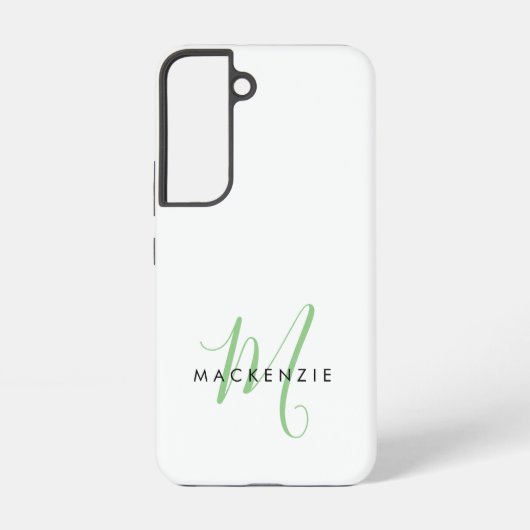 Elegant Modern White Green Script Monogram Samsung Galaxy Hülle (Rückseite)