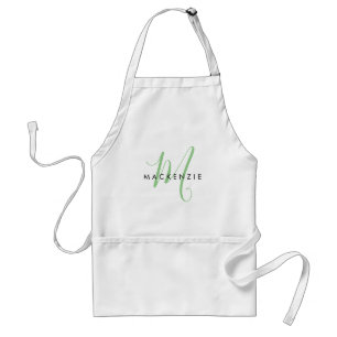 Elegant Modern White Green Script Monogram Schürze