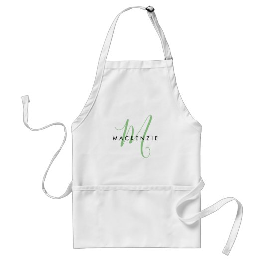 Elegant Modern White Green Script Monogram Schürze (Vorne)