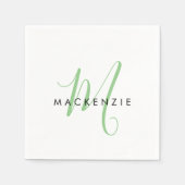 Elegant Modern White Green Script Monogram Serviette (Vorderseite)