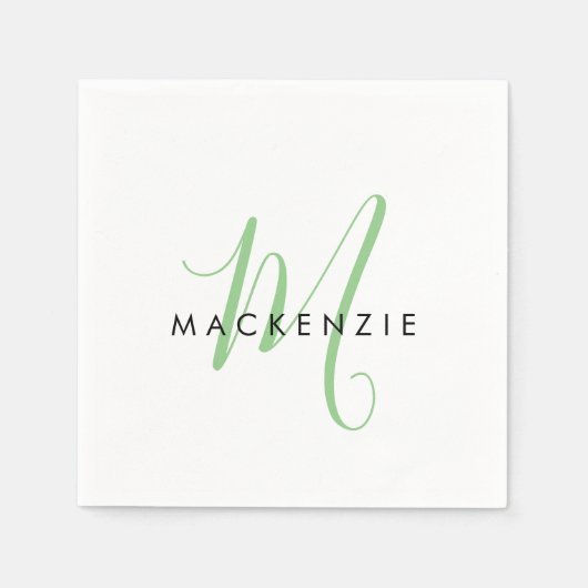 Elegant Modern White Green Script Monogram Serviette (Vorderseite)