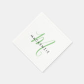Elegant Modern White Green Script Monogram Serviette (Ecke)