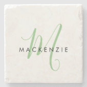 Elegant Modern White Green Script Monogram Steinuntersetzer (Vorderseite)