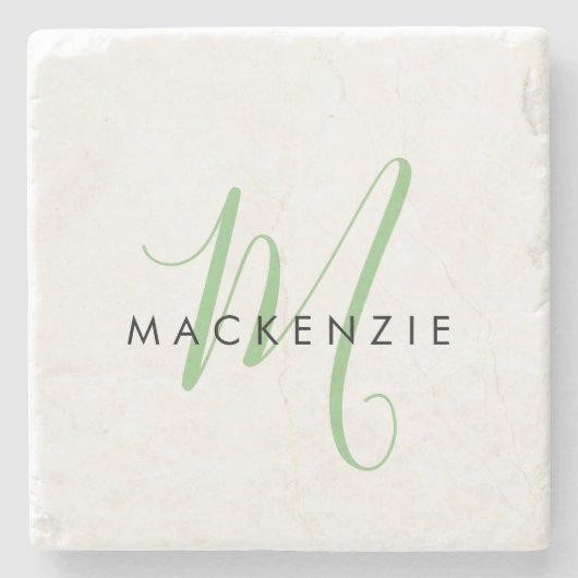 Elegant Modern White Green Script Monogram Steinuntersetzer (Vorderseite)