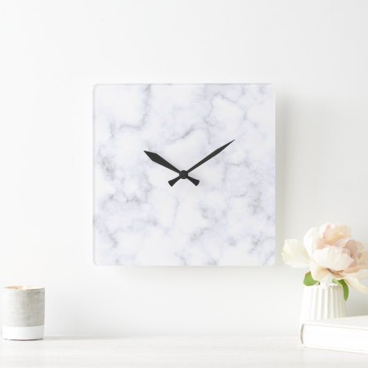 Elegant Modern White Marble Quadratische Wanduhr (Zuhause)
