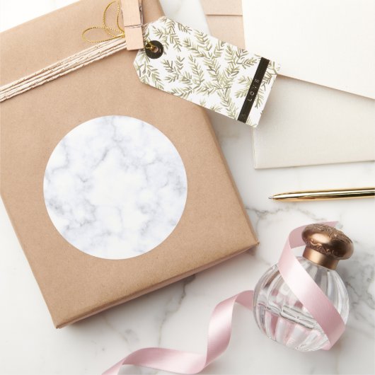 Elegant Modern White Marble Runder Aufkleber (Schenken)