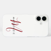 Elegant Modern White Red Script Monogram Case-Mate iPhone Hülle (Rückseite (Horizontal))