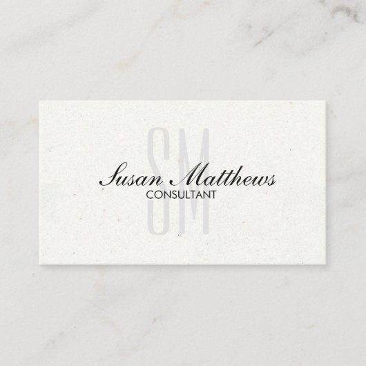 Elegant Modern White Simple Script Monogram Visitenkarte (Vorderseite)