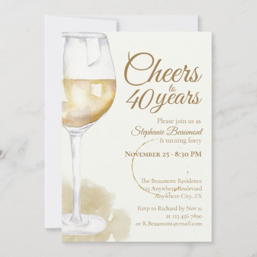 Elegant Modern White Wine Cheers 40th Birthday Einladung (Vorderseite)