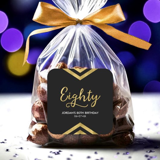 Elegant Modern Zickzack Geometric 80. Geburtstag Quadratischer Aufkleber