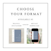 Elegant Moderne Dusty Blue Cross Taufe Einladung