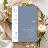 Elegant Moderne Dusty Blue Cross Taufe Einladung