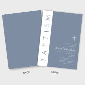 Elegant Moderne Dusty Blue Cross Taufe Einladung