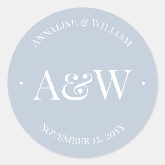 Elegant Moderne dusty Blue Monogram Wedding Runder Aufkleber (Vorderseite)