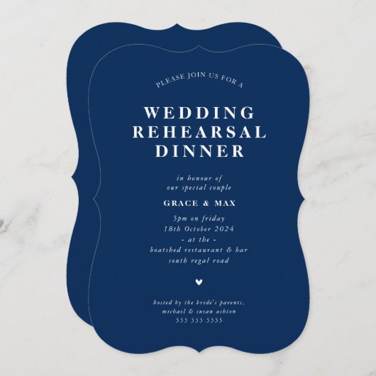 ELEGANT Moderne einfache Probe Abendessen blau Einladung (Vorne/Hinten)